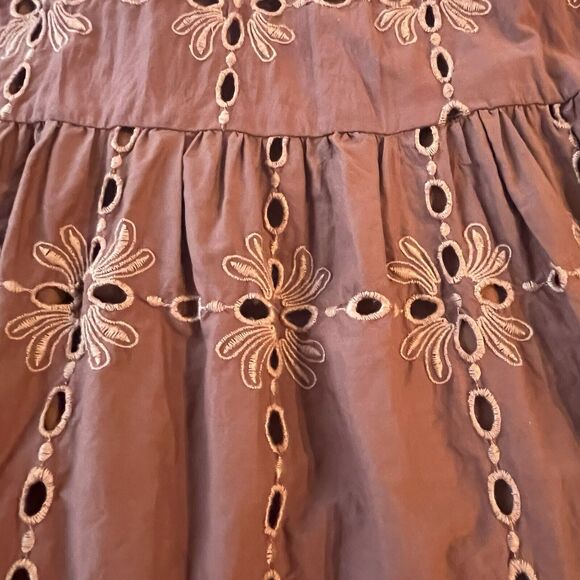 Anthropologie Eva Franco Josie Eyelet Tunic Dress Brown Size XS With Slip‎ Liner - Picture 6 of 13
